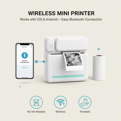 Portable HD Mini Printer – Print Photos & Labels Instantly from Your Phone (Inkless & Wireless)