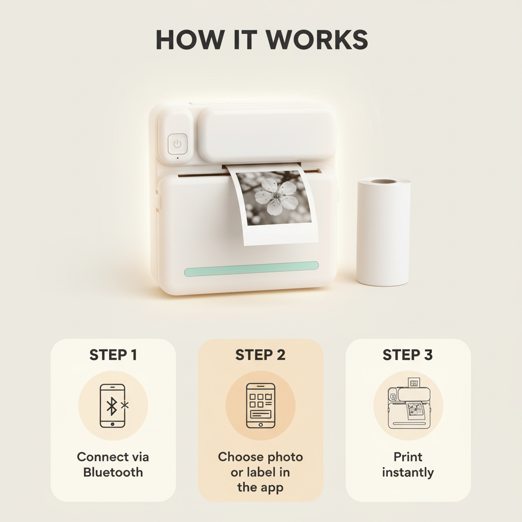 Portable HD Mini Printer – Print Photos & Labels Instantly from Your Phone (Inkless & Wireless)